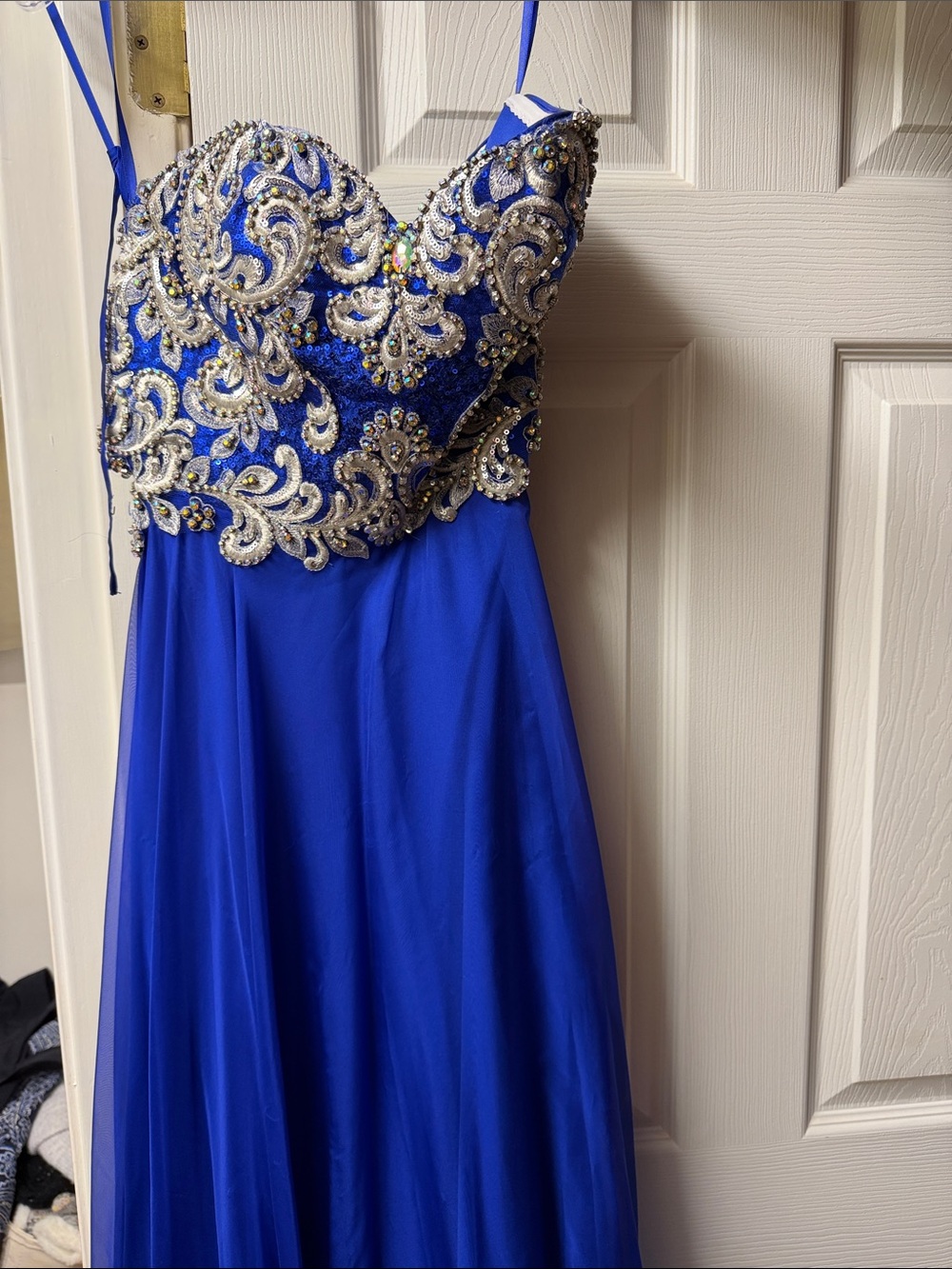 Blue Embellished Sweetheart Evening Dress